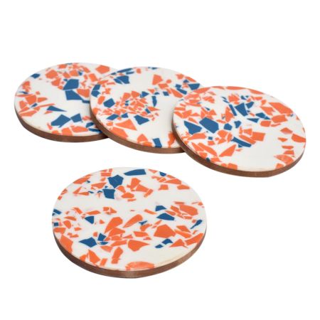 Rust Neutrals Round Terrazzo Style Coasters Made With Wood And Resin Set Of 4